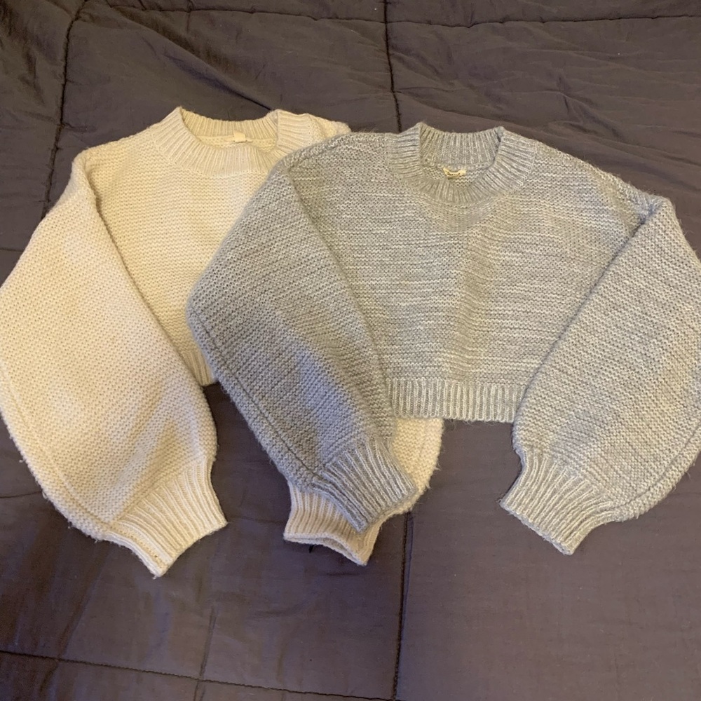 Two for one! 2 Garage cropped sweaters. Gray and Cream. Price for both!